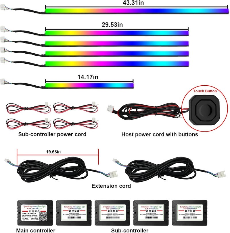 Amki Dreamcolor Acrylic Interior Car Lights, Car LED Strip Light with Bluetooth APP, Car Ambient Lighting Kit with RGB 6 in 1 and 175 inches 593 LEDs, 16 Million Colors Sound Activated Car Neon Lights - Image 4